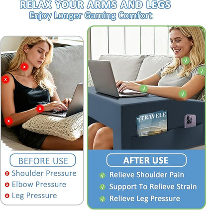 Lap Desk Pillow with Removable Cover Adjustable Angle Gaming & Machine Washable Reading Pillow for Adults Multipurpose Laptop Bed Tray with Arms for Working