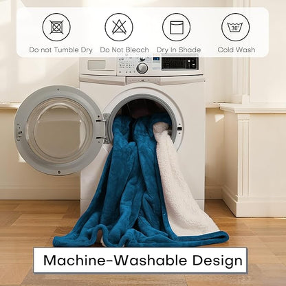Electric Blanket Twin Size 62" x 84", Thickened Flannel and Sherpa Heated Blanket,10 Hours Timer Auto-Off,5 Heating Levels, Machine Washable, Lake Blue&White
