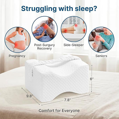 Knee Pillow for Side Sleepers-Memory Foam Leg Pillow for Between Legs-Sciatica,Hip&Back Pain Relief,Spinal Alignment Leg Cushion,White