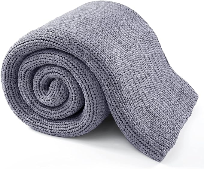 Guohaoi Knitted Weighted Blanket for Adults (Light Grey 48"x72" 10lbs) No Beads Cooling Throw Blanket for Hot Sleepers, Home Decor Breathable Chunky Knit Heavy Blanket Use on Full Size Bed