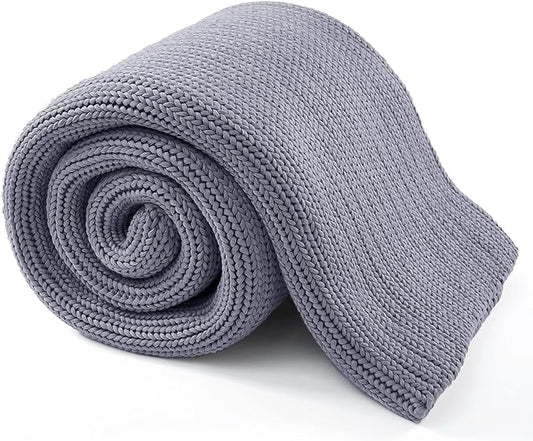 Guohaoi Knitted Weighted Blanket for Adults (Light Grey 48"x72" 10lbs) No Beads Cooling Throw Blanket for Hot Sleepers, Home Decor Breathable Chunky Knit Heavy Blanket Use on Full Size Bed