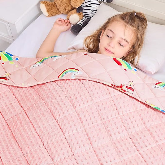 yescool Unicorn Weighted Blanket 3 lb Small Weighted Lap Blanket for Girls, Pink Rainbow Weighted Throw Blankets Minky Heavy Blankets, for 20-45lbs, 36 * 48in