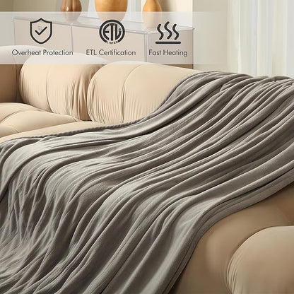 ESTINGO Heated Blanket Full Size - 72"x84" Full Size Electric Blanket with Preheat Function & Overheat Protection, 6 Heating Levels Heated Blanket with 1-10 Hours Adjustable Timer, Light Gray