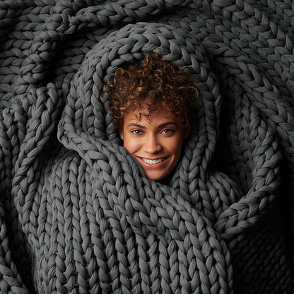 Bearaby Cotton Hand-Knit Weighted Blankets for Adults - Chunky Knit Blanket - Sustainable, Breathable, Organic, Cooling Weighted Blanket - Machine Washable (Asteroid Grey, 20 lbs, 45"x72")