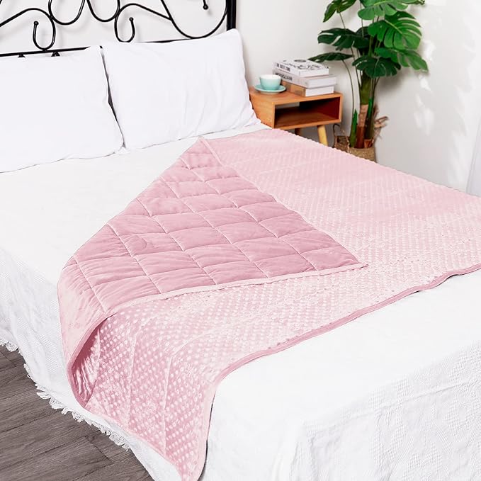 Alomidds Weighted Blanket (60"x80",20lbs Queen Size - Pink), Weighted Blankets for Adults, Breathable Soft and Comfort Minky, Heavy Blanket Microfiber Material with Glass Beads