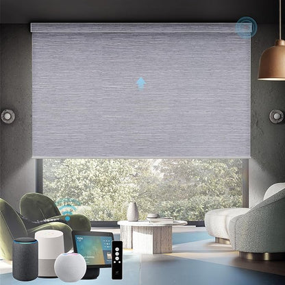 SmartWings Motorized Roller Shades Work with Homekit, 100% Blackout Smart Blinds for Windows, Cordless Remote Control Window Shades, Essential Grey, Customized Size