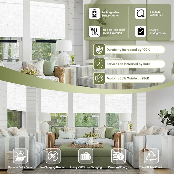 FineTell Motorized Blinds with Remote, 100% Blackout Roller Shades Compatible with Alexa,Apple Homekit,Google Home APP and Voice Control, Customized Electric Blinds (100% Blackout Classic White)
