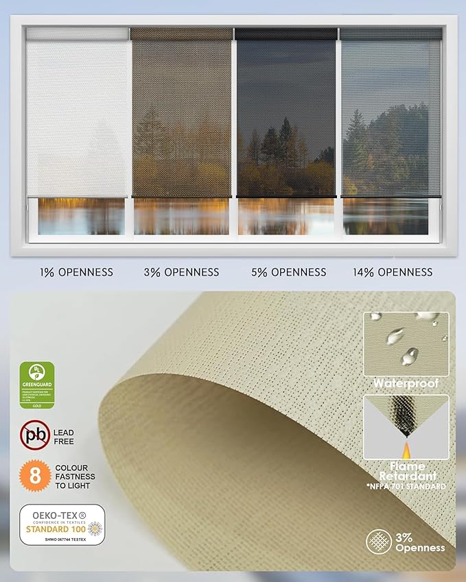 Yoolax Motorized Solar Shades Light Filtering Motorized Blinds with Remote Smart Blinds Work with Alexa Flame Retardant Roller Shades for Windows Home Office Custom Size (3% Openness Sunlit Yellow)