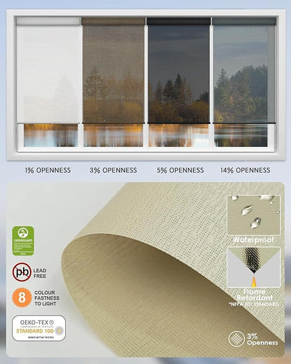 Yoolax Motorized Solar Shades Light Filtering Motorized Blinds with Remote Smart Blinds Work with Alexa Flame Retardant Roller Shades for Windows Home Office Custom Size (3% Openness Sunlit Yellow)