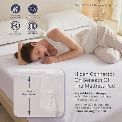 Electric Mattress Pad Full Size Quilted Wave 10 Heat Settings with 12 Hour Auto Off, Deep Pocket Fits up to 18", Coral Fleece Bed Warmer, ETL Certified Machine Washable, 54"x75"