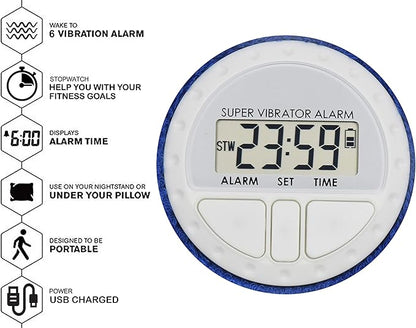 Coolfire Vibrating Alarm Clock - Silent Wristband Watch for Deep Sleepers, Vibration Bracelet With Shock Feature (Blue)