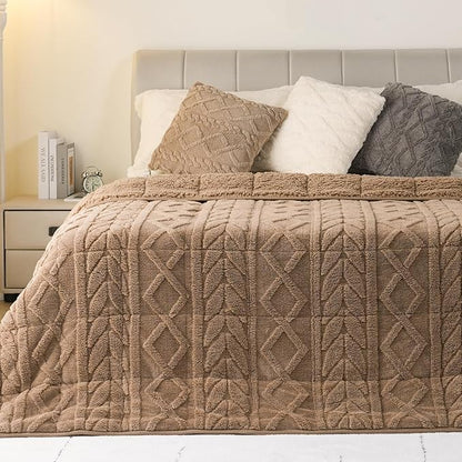 Cottonblue Jacquard Sherpa Weighted Blanket 20lbs for Adults- Soft, Warm, and Thickened Calm Blanket for Ultimate Comfort and Better Sleep, Heavy Weighted Blankets 60x80 Inches, Cream White