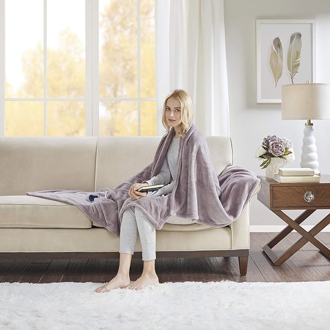 Beautyrest Heated Electric Blanket for Cold Weather, Fast Heating Heated Blanket, Auto Shut Off, Virtually Zero EMF, Multi Heat Setting, UL Certified, Lavender Throw (60 inx70 in)