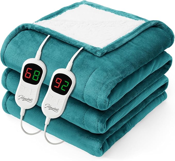 Homemate Electric Heated Blanket King - 100"x90" Heating Bed Blankets Throw with 10 Heating Levels 8 Hours Auto Off Fast Heating Over-Heated Protection Ultra Soft Warm Flannel ETL Certified