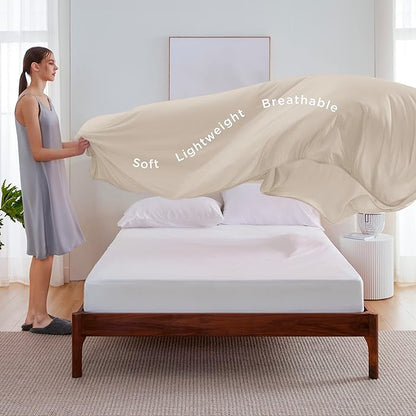 Bedsure Beige Cooling Blanket for Hot Sleepers - Summer Cold Linen Beige Throw Blanket for Couch, Arc-Chill Lightweight Bedding, Cool Thin Ice Cold Cooled Throws with Rayon Derived from Bamboo, 50x70