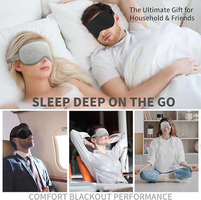 3D Sleep Mask for Men Women 2 Pack, Blackout Eye Mask for Sleeping Eye Mask for Side Sleeper, Memory Foam Adjustable&Washable, Airplane Travel Essentials Couples Yoga Meditation Office Black & Gray