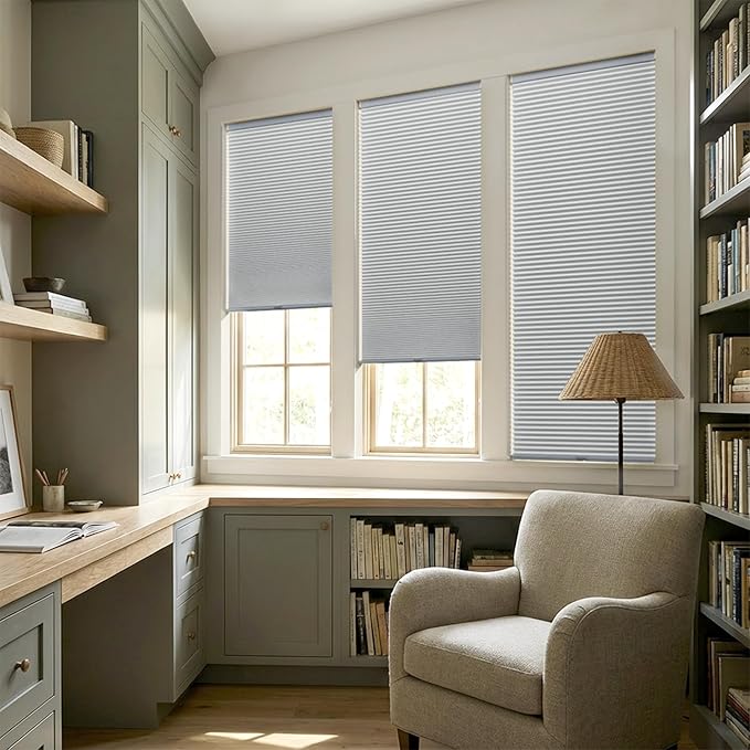 LazBlinds Cordless Cellular Shades, No Tools No Drill Blackout Honeycomb Shades Pleated Blinds for Windows, 41" W x 64" H, Dark Grey