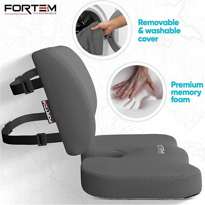 FORTEM Seat Cushion, Office Chair Cushion, Lumbar Support Pillow for Office Chair, Memory Foam Sciatica Coccyx Tailbone Pressure Pain Relief, Car Sitting Pad, Washable Non Slip, XL