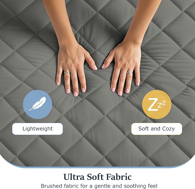 LUX Décor King Mattress Pad - 2 Pack - Quilted Elastic Fitted Mattress Cover Protector Upto 16 Inches Deep Pocket - Soft Breathable Noiseless Mattress Topper (Grey “78 X 80”)