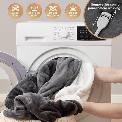 EHEYCIGA Heated Blanket - Twin Size, 9 Heating Levels, 10 Hour Auto Off, Soft Cozy Sherpa Washable Blanket, 62 x 84 Inches