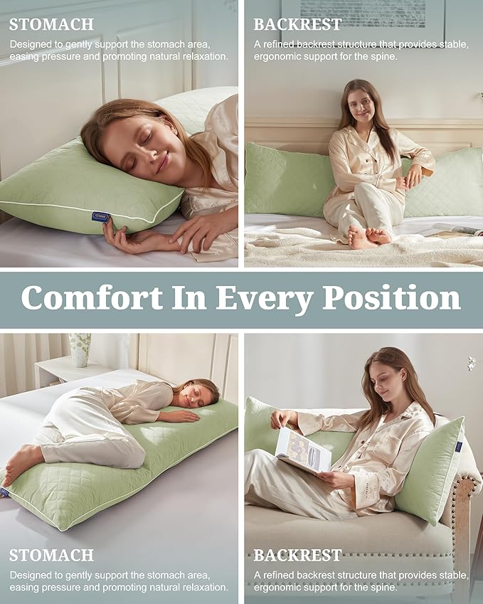 YZ HOME Long Body Pillow for Adults - Firm Body Pillow Insert with Shredded White Memory Foam, Adjustable Height, Soft Support for Side Sleeping, Pregnant Women, Washable (Green, 20x54 Inch)