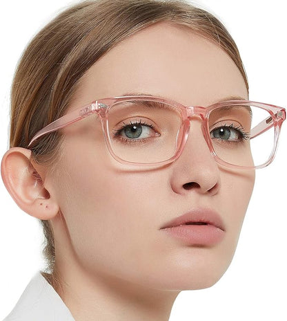 MARE AZZURO 3.5 Pink Computer Reading Glasses Women Blue Light Blocking Trendy Square Gaming Readers 3.50 for Large Ladies