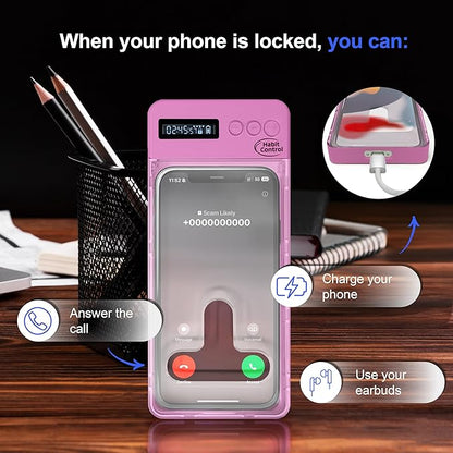 Locker Phone Holder - Timed Phone Lock Case Bad Habits, Time Locking Container, Smartphone Jail with Timer Reduce Screen Time Improve Productivity, Cell Phone Storage Box - Pink