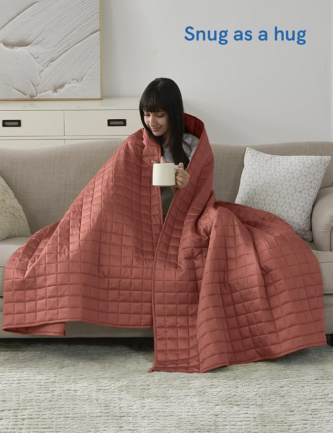 YnM Cooling Weighted Blanket for Adults, 15lbs Heavy Bed Throw for One Person of 140lbs, Perfect for Hot Sleepers or Warm Climates with Rayon/Glass Beads(60x80 Inches, Queen Bed, Carribean Sunset)