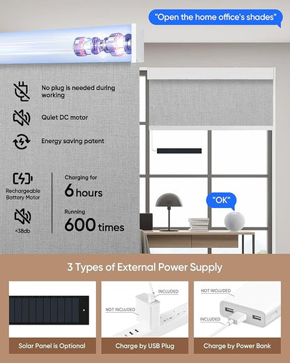Kincmo Motorized Blinds with Remote,100% Blackout Motorized Roller Shades Work with Apple Homekit,Alexa,Google, Custom Electric Blinds with App,Voice Control (Dual Sided Grey)