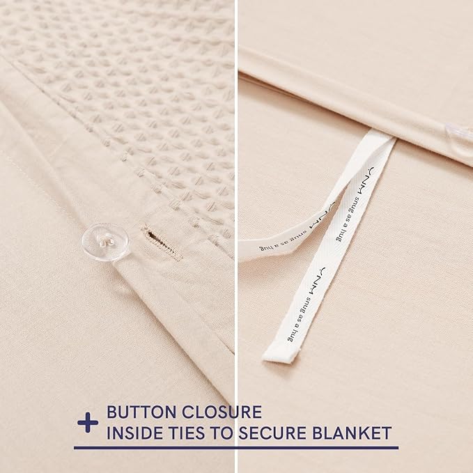 YnM Cotton Waffle Weave Duvet Cover for Weighted Blankets with 16 Strings (Khaki, 48''x72'')