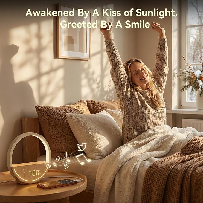 Vivilumens Alarm Clock Sunrise Wake Up Light - White Noise Machine with 20 Soothing Sounds for Sleep Better, Weekdays/Weekends Dual Alarms for Heavy Sleepers & Touch Control Night Light, Ideal Gifts