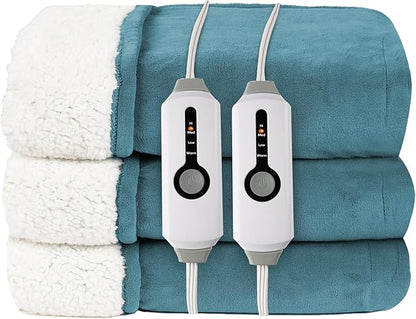 LUXIAN Electric Heated Blanket King Size 90"x100" -Microplush & Sherpa Fabric Dual-Sided, 4 Heat Settings & 10 Hours Auto Off, Machine Washable, Lake Green