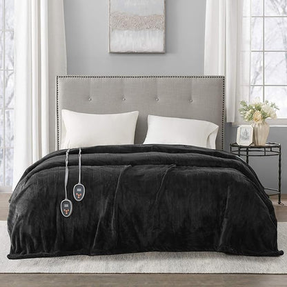 Beautyrest - BR54-0910 Heated Plush Elect Electric Blanket with 20 Heat Level Setting Controllers Equip with Secure Comfort Technology and 10 Hours Auto Shut Off, King: 90x100, Black