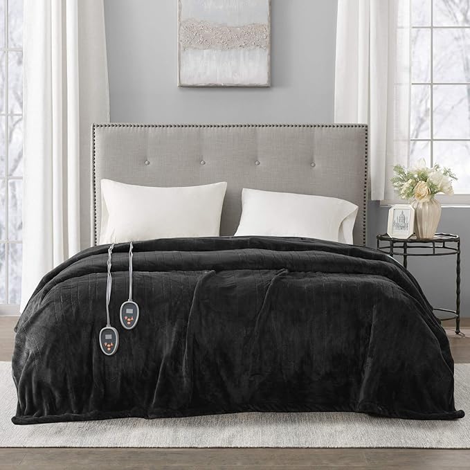 Beautyrest Heated Electric Blanket for Cold Weather, Fast Heating Heated Blanket, Auto Shut Off, Virtually Zero EMF, Multi Heat Setting, UL Certified, Black Queen (90 inx84 in)