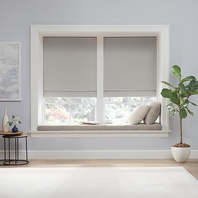 ECLIPSE Kylie Total Privacy Blackout Cordless Lined Window Roman Shade for Living Room, 36 in x 64 in, Grey