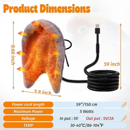 Dreyoo Snuggle Up Bird Cage Heater for Parrot and Small Birds,5V Low Voltage Heated Bird Perch with Constant Temperature Control & Anti Bite Line, Cozy Corner Warmer Blanket Cage Accessory(8.5" × 6")