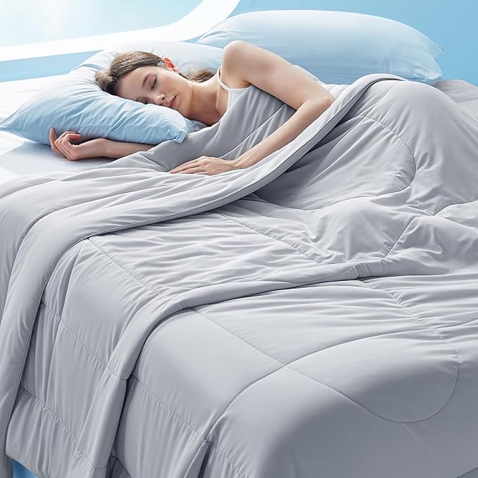 Bedsure Cooling Comforter Queen Size - Cooling Blankets for Hot Sleepers, Lightweight Comforter for Summer with Dual-Sided Cool Tech, Soft Breathable Cold Blanket for Sleeping, Grey, 88x88 Inches