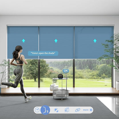 Motorized Cellular Shades with Remote, Light Filtering Smart Cellular Shades Compatible with Alexa, Honeycomb Window Blinds for Bedroom Home Office, Custom Size, Half Shading Blue