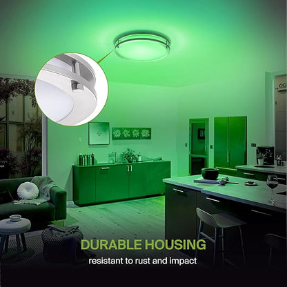 ASD LED 14" Round Flush Mount Lighting, Close to Ceiling Light Fixture | Smart, Multicolor, Dimmable, ETL Listed | 21W 1429LM RGB-2700-6500K 120V | Low Profile Double Ring Lamp | Nickel