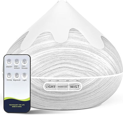 500ML Essential Oil Diffuser, Large Aromatherapy Diffuser with Remote Control, Air Diffusers for Home Office Room, Fragrance Humidifier with 7 Color LED & 2 Mist Mode, Glacier White