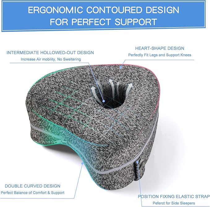 BEAUTRIP Leg Pillow | Ergonomic Side Sleeping Pillows | Memory Foam Knee Pillow with Strap for Side Sleeper | Leg Support Cushion with Removable and Washable Cover