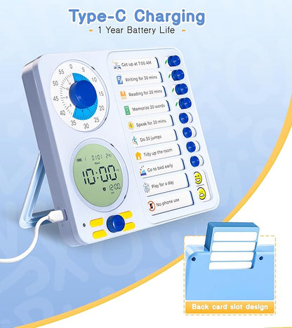 3-in-1 Visual Timer Task Timer with Chore Chart Board, ADHD Tool for Kids Adults Visual Schedule for Kids with Autism, Daily Checklist for Home, School, Classroom, Desk, Chore Chart