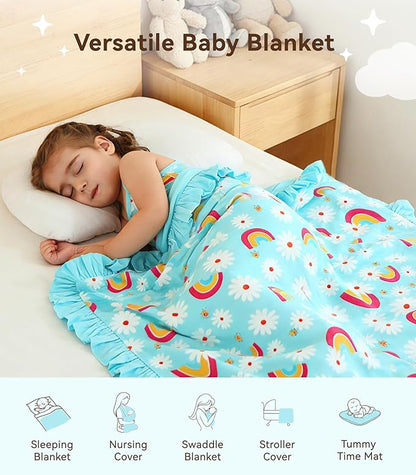 Premium Baby Blankets, Soft Viscose from Bamboo Blanket for Girls, Nursery Crib Bedding Quilt for Newborn and Toddler, Ruffle Blanket Cooling for Hot Sleepers 50''x50'' Daisy