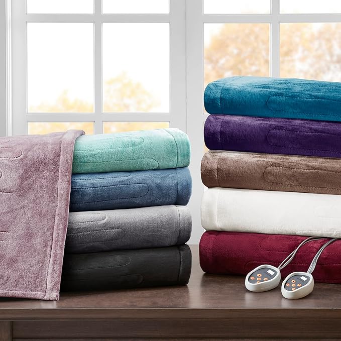 Beautyrest Heated Electric Blanket for Cold Weather, Fast Heating Heated Blanket, Auto Shut Off, Virtually Zero EMF, Multi Heat Setting, UL Certified, Purple King (90 inx100 in)