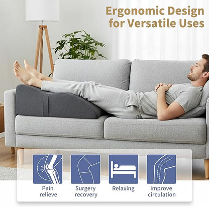 Leg Elevation Pillow with Soft Memory Foam, Wedge Pillow for Reading, Rest, Surgery, Relieves Back, Swelling, Hip, Knee Pain and Improves Blood Circulation