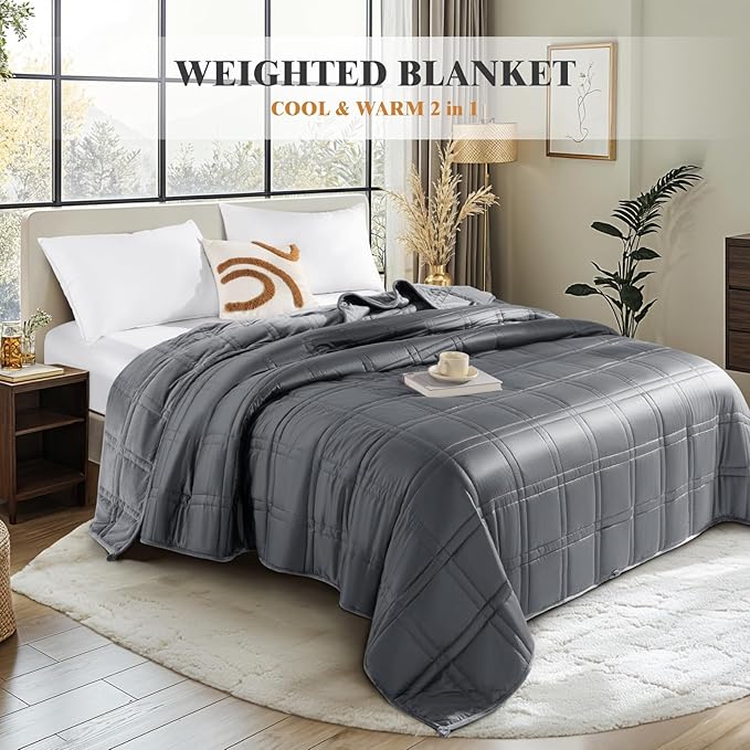 LBRO2M Weighted Blanket 20 lbs with One Cooling Side, Flannel Heavy Blanket with Glass Beads, Soft Thick Comfort Blankets for Adults,Bed Heavy Blanket 104 X 88 Inches, 20 lbs Dark Gray