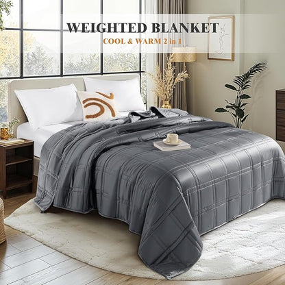 LBRO2M Weighted Blanket 20 lbs with One Cooling Side, Flannel Heavy Blanket with Glass Beads, Soft Thick Comfort Blankets for Adults,Bed Heavy Blanket 104 X 88 Inches, 20 lbs Dark Gray