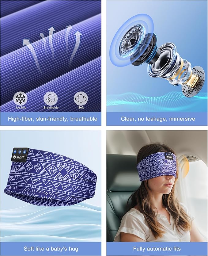 LOVE EYE Sleep Headphones Wireless Headband Headphones Bluetooth 5.4 for Side Sleeper Bluetooth Headband Earphones for Sports for tech Gadgets Gifts