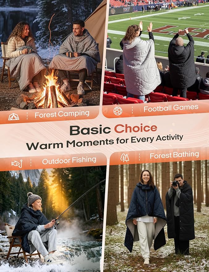 ZonLi Heated Blanket Battery Operated, Wearable Portable Electric Blanket with Rechargeable Battery, 50"x60" Cordless Heated Blanket, Waterproof, Machine Washable(Indigo)