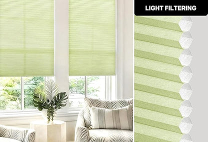 LazBlinds Cordless Cellular Shades, No Tools No Drill Light Filtering Honeycomb Shades Pleated Blinds for Windows, 33'' W x 64'' H, Green